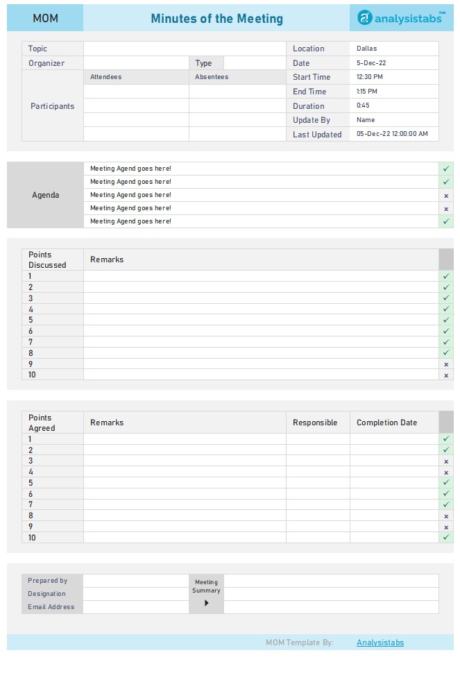 MOM Format Minutes Of Meeting Excel Template Free Download 2023 