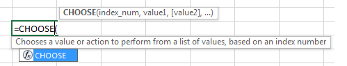 CHOOSE Function in Excel- Syntax