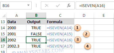 ISEVEN Function in Excel - Example 1