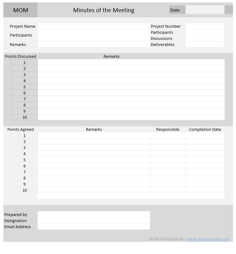 Mom Template Excel Free Download