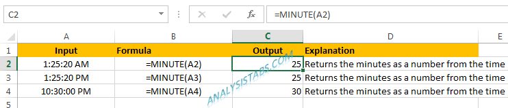 MINUTE Function in Excel- Examples