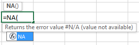 NA Function in Excel- Syntax