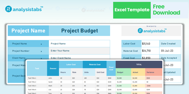 Project Budget Template Excel Free Download