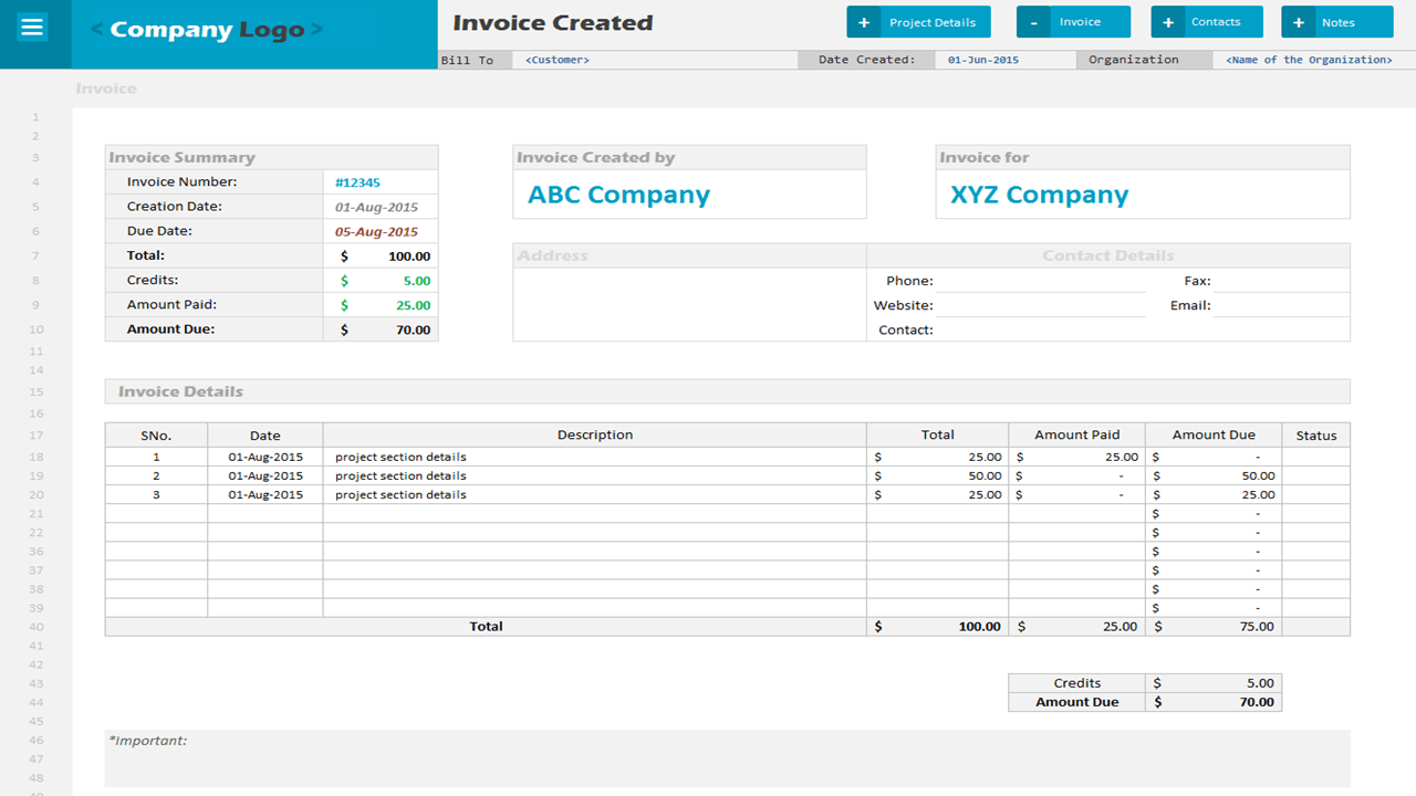 Invoice - Excel Project Management Templates For Invoice Register Template