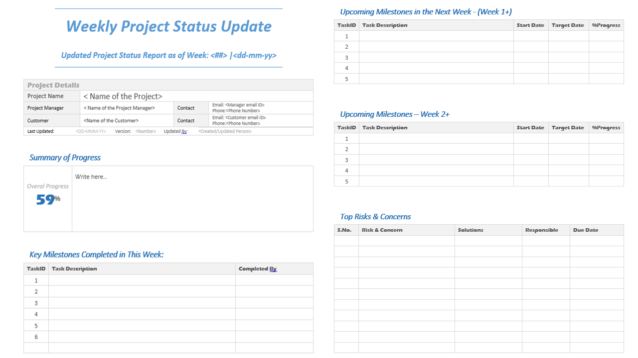 Weekly Project Status Update Template - ANALYSISTABS - Innovating Intended For Project Manager Status Report Template