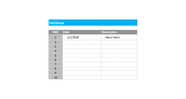 Resource Template Company Holidays