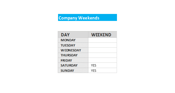 Resource Template Settings Company Weekend